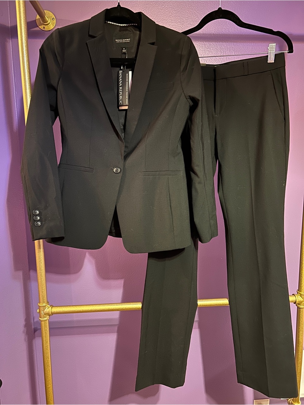 Banana Republic Women's Black Suit Jacket & Pants Suit Set Logan Long Lean